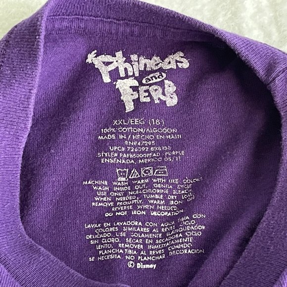 Phineas and Ferb Graphic T-Shirt Size XXL 18 Purple Master Everything Cartoon - Picture 6 of 8